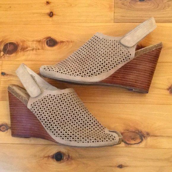 Sudini Shoes - Sudini “Aly” Taupe Sling Back dress Wedge Perforated Suede Sandal Sz 10 NIB
